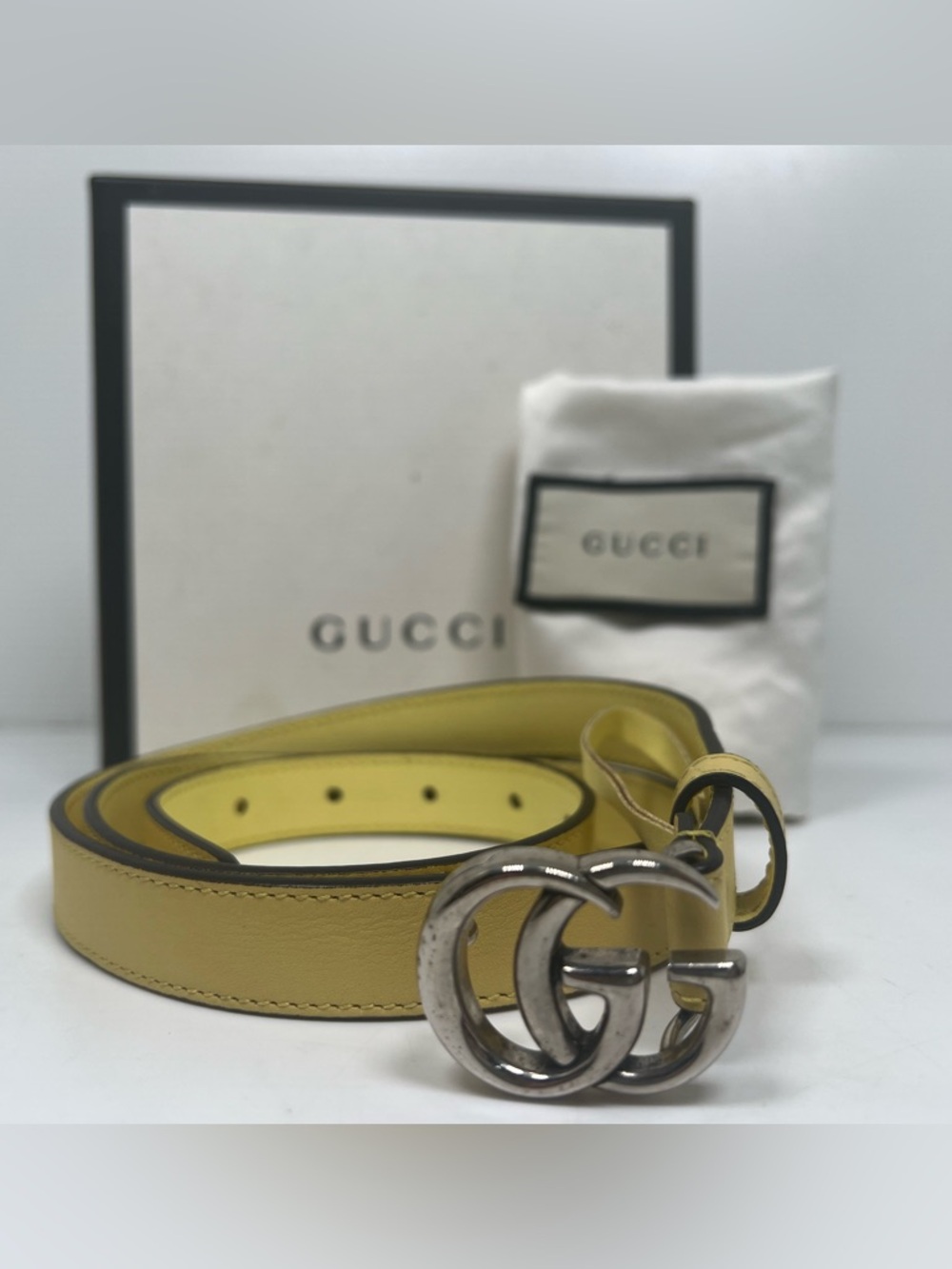 Gucci GG Marmont Belt Butter Yello Thin Size 90 / 36 Box + Dust Bag - Picture 2 of 7